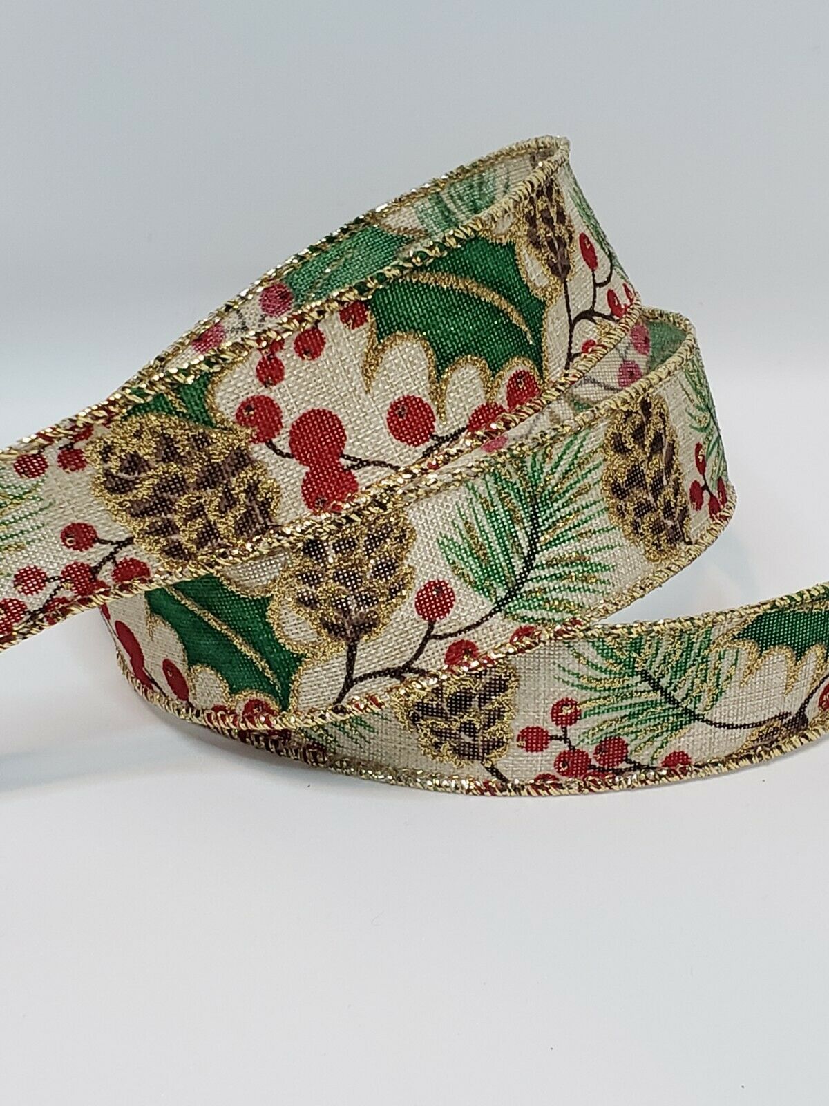 Christmas Burlap wired Ribbon 25mm 1