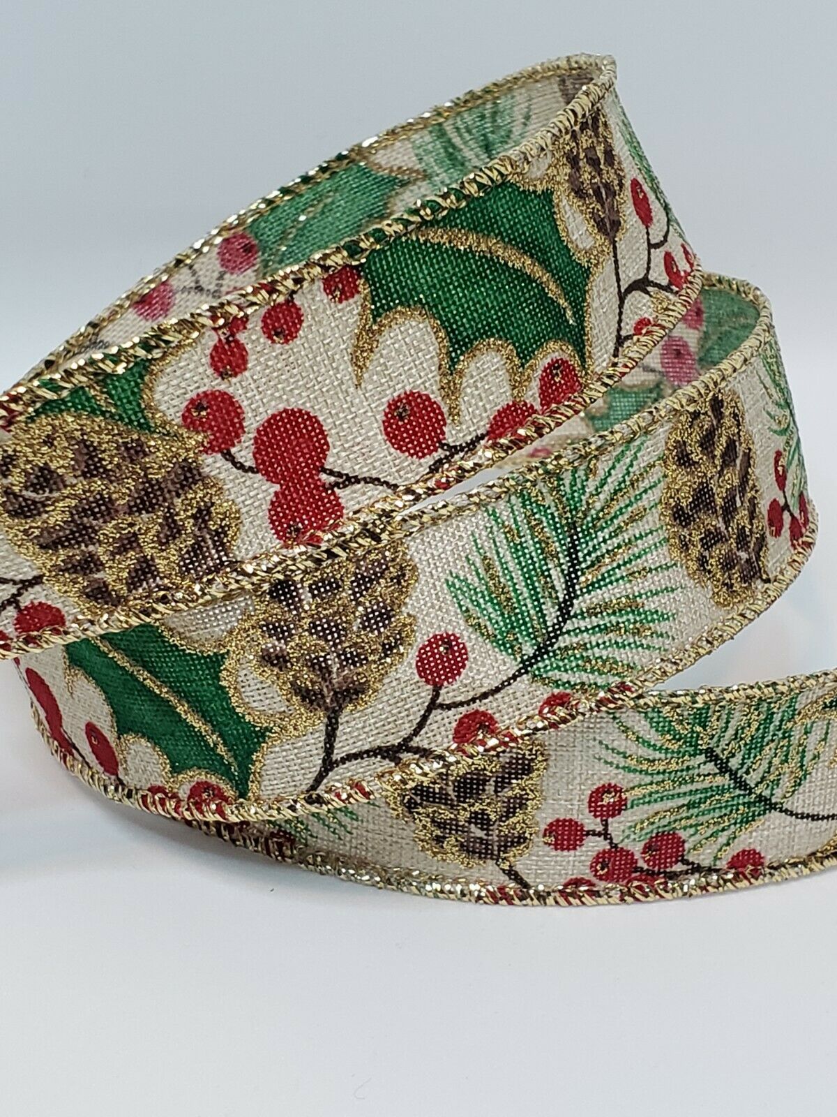 Christmas Burlap wired Ribbon 25mm 7