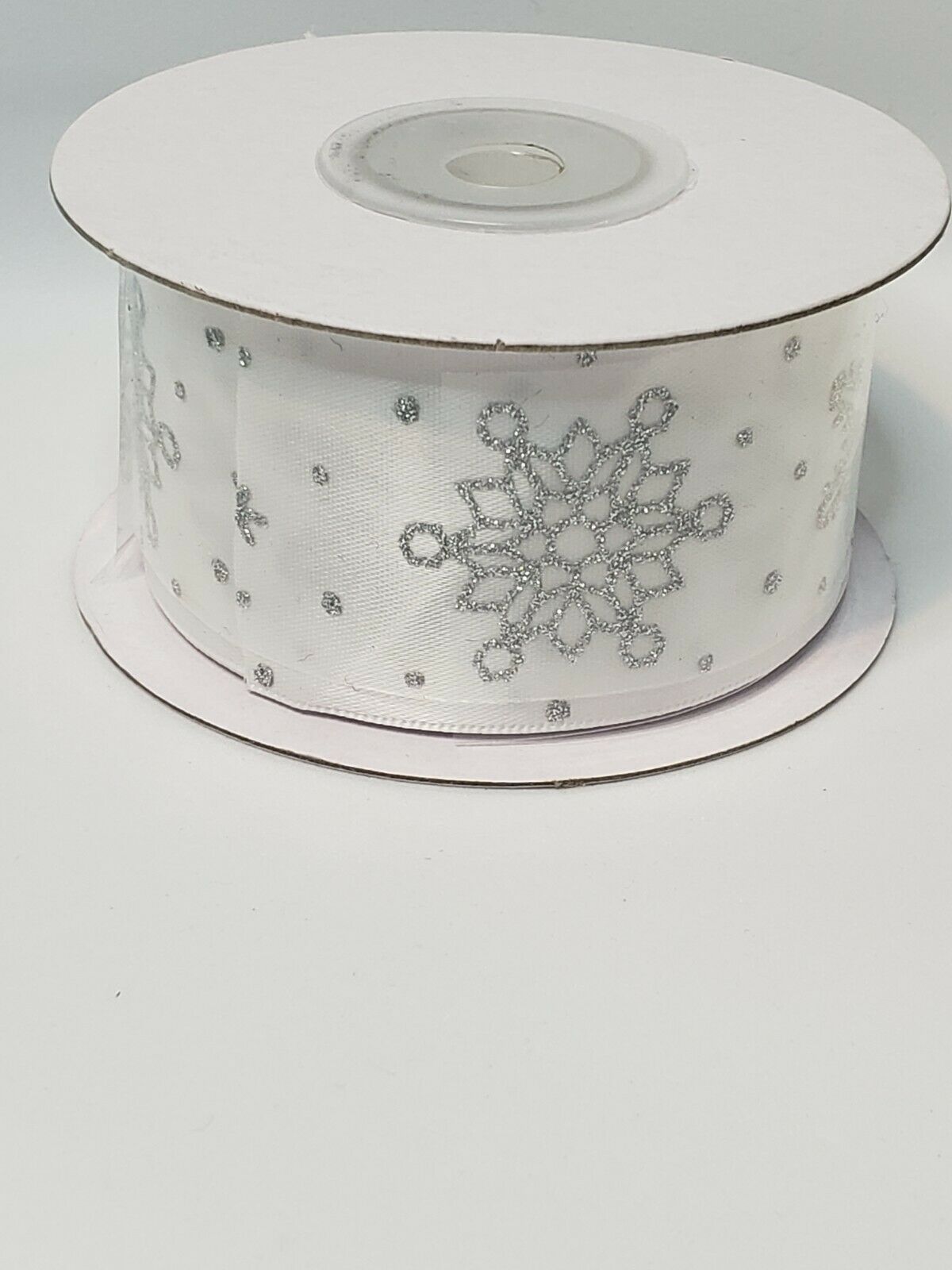 Woven Edge Christmas Glitter Ribbon White Silver 38mm 1