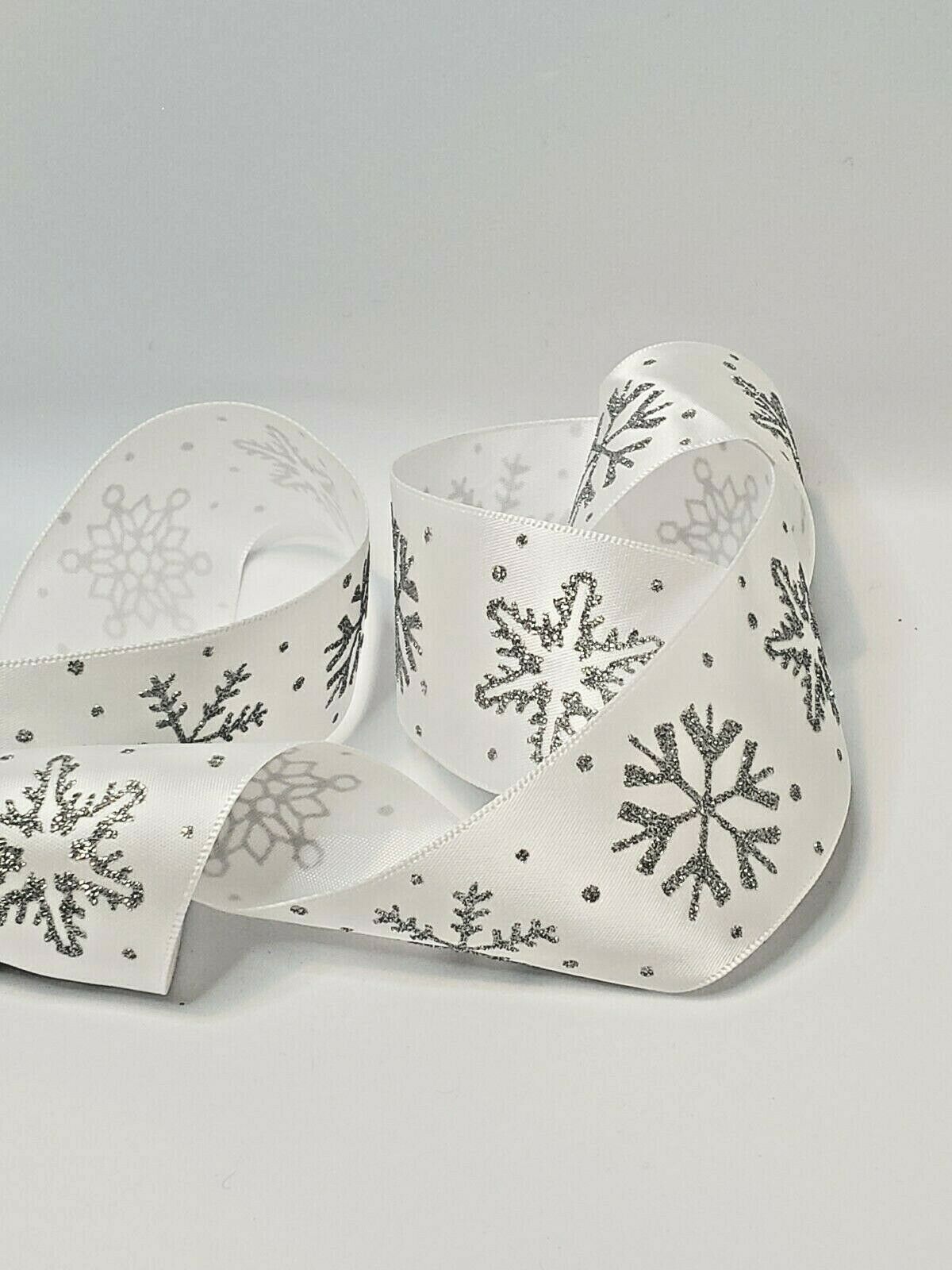Woven Edge Christmas Glitter Ribbon White Silver 38mm 2